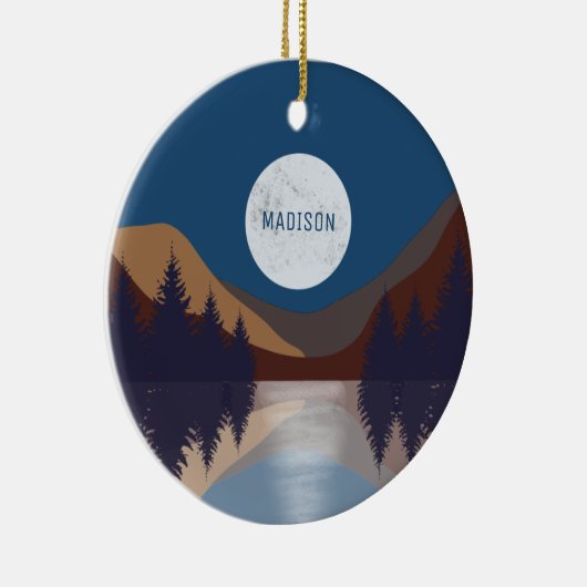 Rustikale Abstrakte Landschaft Forest Moon Reflekt Keramik Ornament (Rechts)