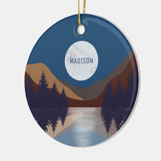 Rustikale Abstrakte Landschaft Forest Moon Reflekt Keramik Ornament (Links)