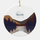 Rustikale Abstrakte Landschaft Forest Moon Reflekt Keramik Ornament (Hinten)