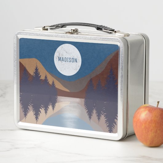 Rustikale Abstrakte Landschaft Forest Moon Reflekt Metall Brotdose (Beispiel)