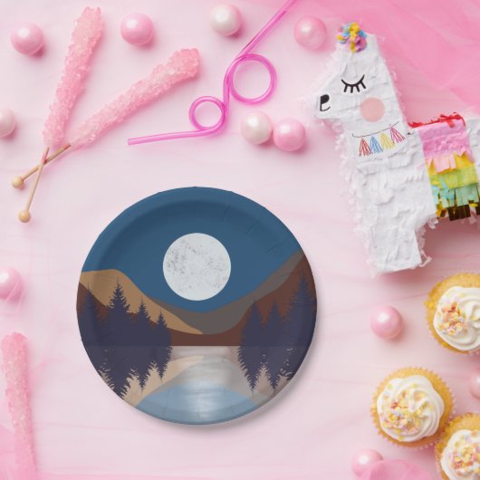 Rustikale Abstrakte Landschaft Forest Moon Reflekt Pappteller (Party)