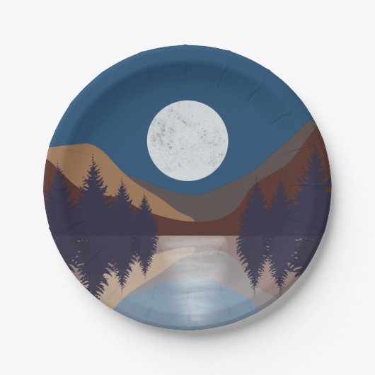 Rustikale Abstrakte Landschaft Forest Moon Reflekt Pappteller (Vorderseite)