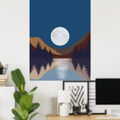 Rustikale Abstrakte Landschaft Forest Moon Reflekt Poster (Heimbüro)