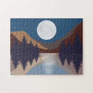 Rustikale Abstrakte Landschaft Forest Moon Reflekt Puzzle
