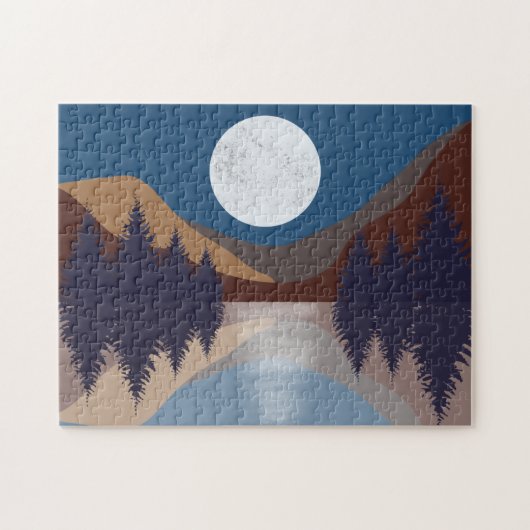Rustikale Abstrakte Landschaft Forest Moon Reflekt Puzzle (Horizontal)