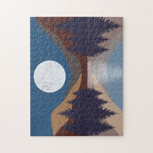Rustikale Abstrakte Landschaft Forest Moon Reflekt Puzzle (Vertikal)