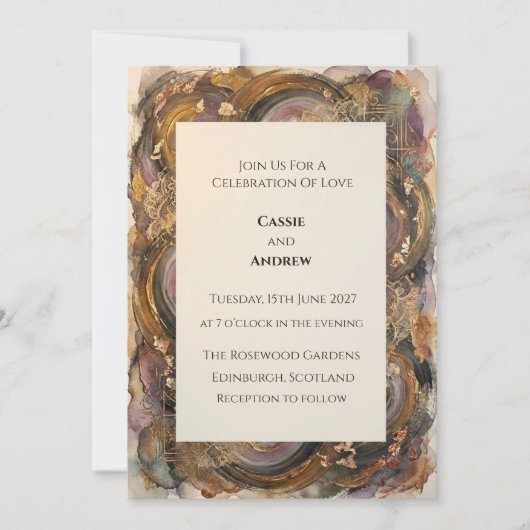 Rustikale Achat-Geode-Gold-Wasserfarben-Hochzeit Einladung (Vorderseite)