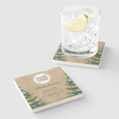 Rustikale Add-Logo Text Weihnachtsbaum-Werbeaktion Steinuntersetzer (Seitenansicht)