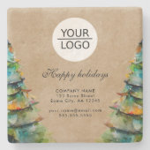 Rustikale Add-Logo Text Weihnachtsbaum-Werbeaktion Steinuntersetzer (Vorderseite)