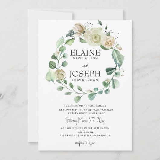 Rustikale Airy Botanical Neutral Floral Wedding Einladung (Vorderseite)
