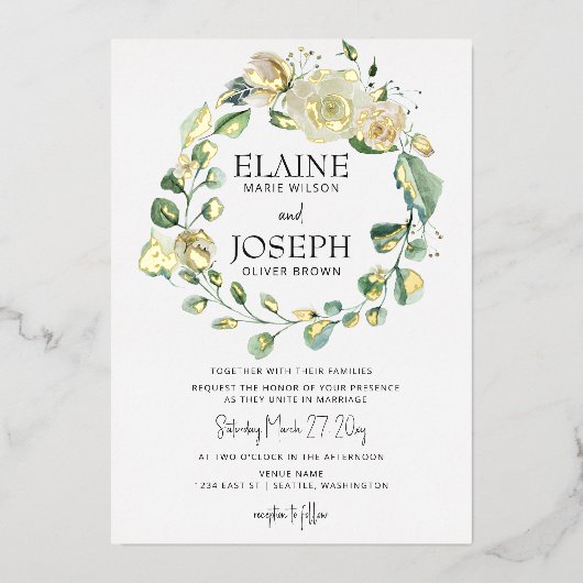 Rustikale Airy Botanical Neutral Floral Wedding Folieneinladung (Vorderseite)