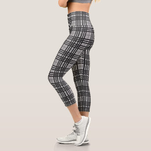Rustikale Aktive Trage Grau/Schwarz Kariert Capri Leggings