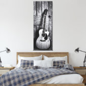 Rustikale akustische Gitarre in Schwarz und Weiß Leinwanddruck (Insitu (Schlafzimmer))