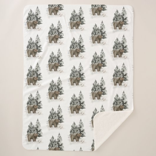 Rustikale Alaska Cabin Grizzly Bärenwald Sherpadecke (Vorderseite)