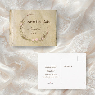 Rustikale Alt-Papier-Hochzeit Save the Date Ankündigungspostkarte