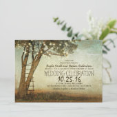 Rustikale alte Baum- & Streichellichter Hochzeitse Einladung (Stehend Vorderseite)