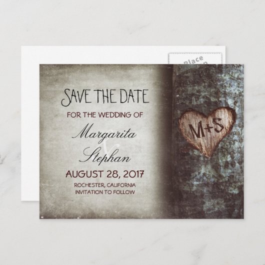 rustikale, alte Baumkarten Save the Date Ankündigungspostkarte (Vorne/Hinten)