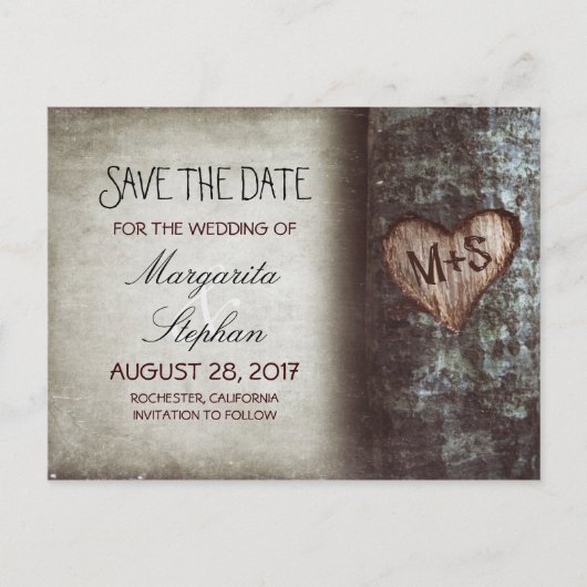 rustikale, alte Baumkarten Save the Date Ankündigungspostkarte (Vorderseite)