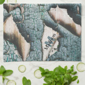 Rustikale alte blaugrüne Farbe Holz Custom Monogra Geschirrtuch (Gefaltet)