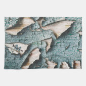 Rustikale alte blaugrüne Farbe Holz Custom Monogra Geschirrtuch (Horizontal)