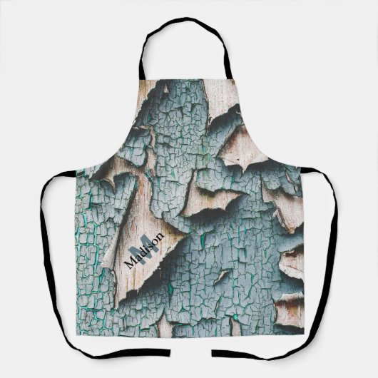 Rustikale alte blaugrüne Farbe Holz Custom Monogra Schürze (Vorderseite)
