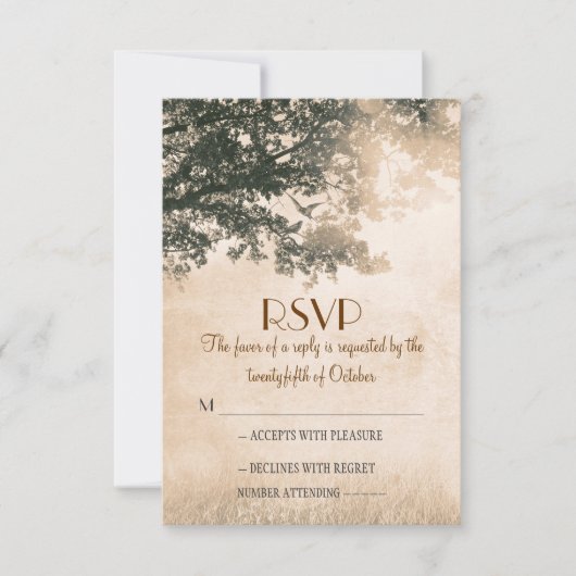 Rustikale alte Eichenbaumhochzeit RSVP Karten (Vorderseite)