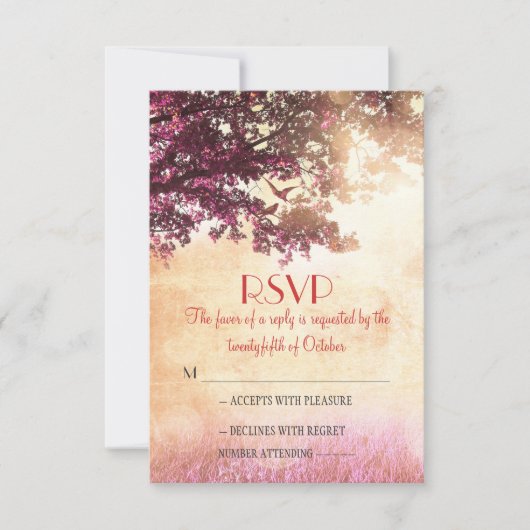 Rustikale alte Eichenbaumhochzeit RSVP Karten (Vorderseite)