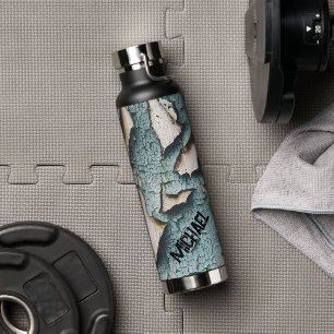 Rustikale, alte, hellblaue Schälfarbe Yourname Trinkflasche