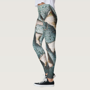 Rustikale alte lichtblaue grüne abblätternde Holzf Leggings