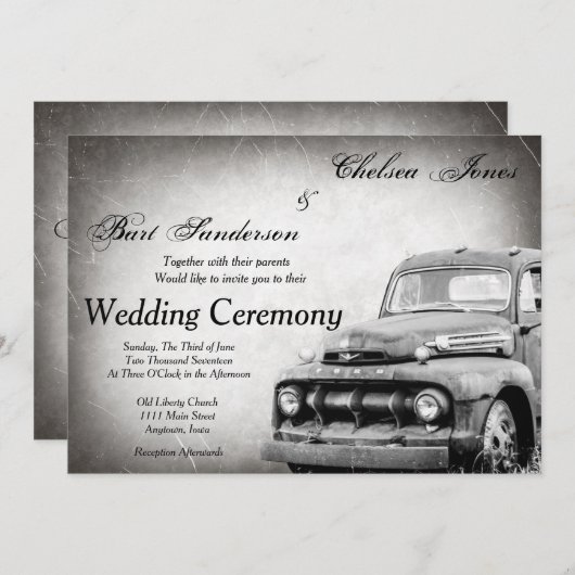 Rustikale alte LKW-Hochzeits-Einladungen Einladung (Vorne/Hinten)