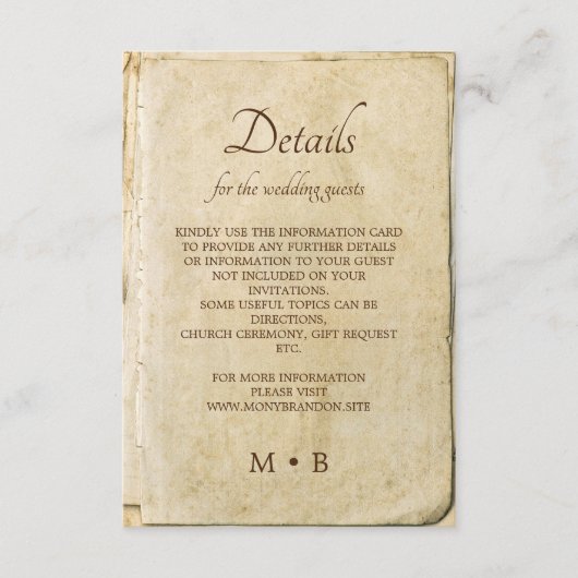 Rustikale alte Papier Jahrgang Hochzeitskarte Begleitkarte (Vorderseite)