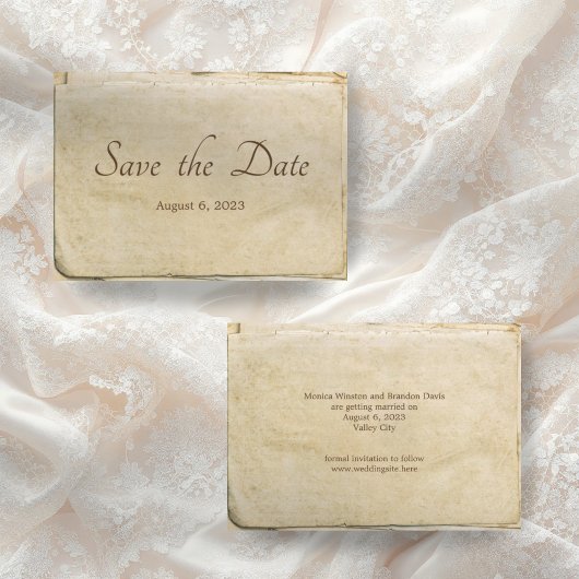 Rustikale alte Papier-Save-the-Date-Karte Save The Date