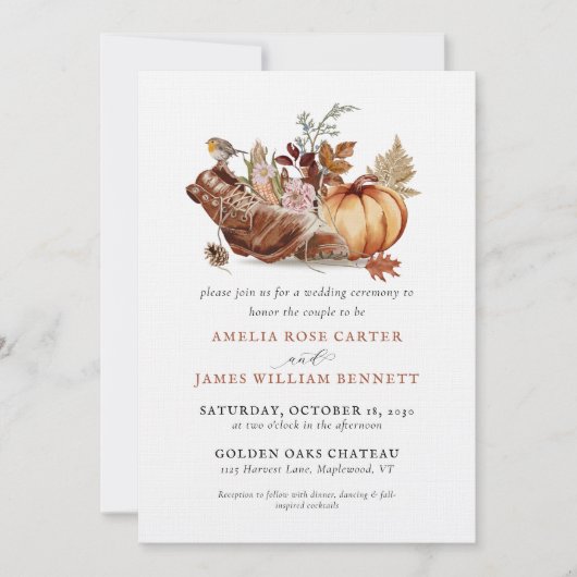 Rustikale alte Stiefel fallen Pumpkin Farm Boho We Einladung (Vorderseite)