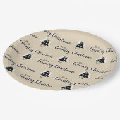 Rustikale altmodische Weihnachtsbäume, Beige Pappteller (Schrägansicht)