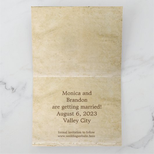 Rustikale Altpapierkarte Save the Date Karte (Innenseite)