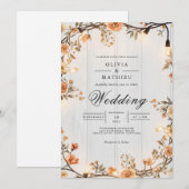 Rustikale Amber Floral String Lights Hochzeit Einladung (Vorne/Hinten)