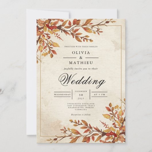 Rustikale Amber Foliage Arch Wedding Einladung (Vorderseite)