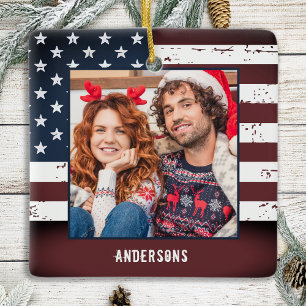 Rustikale amerikanische Flagge Custom 2 Foto Patri Keramikornament