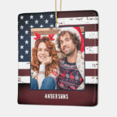 Rustikale amerikanische Flagge Custom 2 Foto Patri Keramikornament (Links)