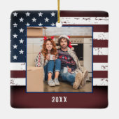 Rustikale amerikanische Flagge Custom 2 Foto Patri Keramikornament (Rückseite)