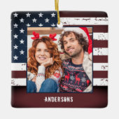 Rustikale amerikanische Flagge Custom 2 Foto Patri Keramikornament (Vorderseite)