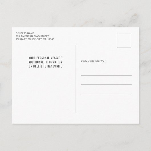 Rustikale amerikanische Flagge Militärpolizei Einladungspostkarte (Rückseite)