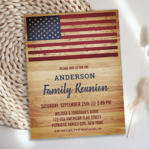 Rustikale amerikanische Flagge Patriotic Family Wi Einladungspostkarte