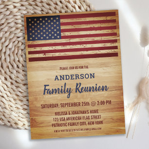 Rustikale amerikanische Flagge Patriotische Famili Einladungspostkarte