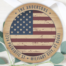 Rustikale amerikanische Flagge Patriotische Rückse Runder Aufkleber