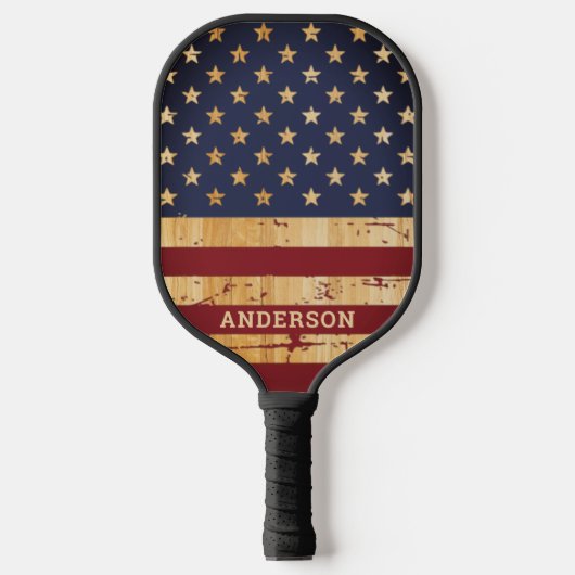 Rustikale amerikanische Flagge Personalisiert USA Pickleball Schläger (Vorderseite)