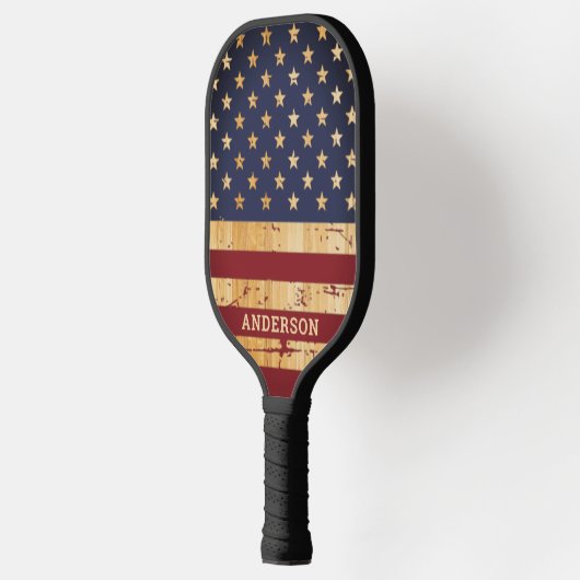 Rustikale amerikanische Flagge Personalisiert USA Pickleball Schläger (Links)