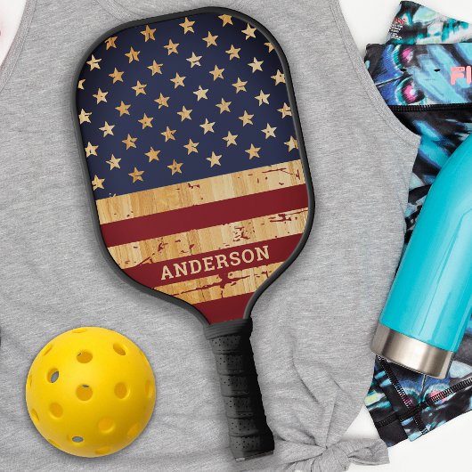 Rustikale amerikanische Flagge Personalisiert USA Pickleball Schläger