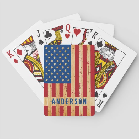Rustikale amerikanische Flagge Personalisiert Wood Spielkarten (Rückseite)