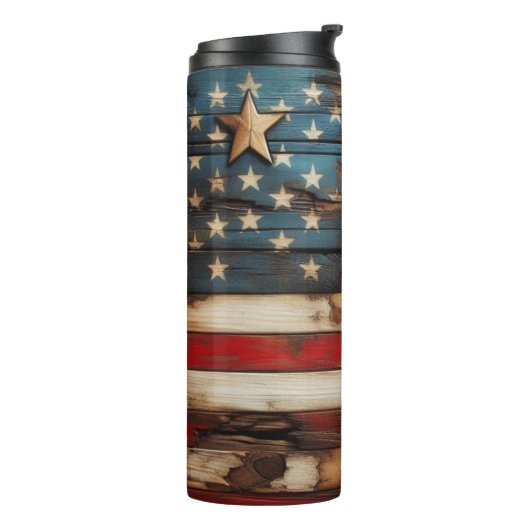 Rustikale amerikanische Flagge Thermosbecher (Nach links gedreht)